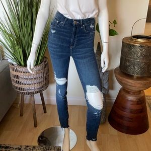 H&M Super Skinny Ankle Jeans Stretchy Denim Size 25 Distressed Blue Busted Knees